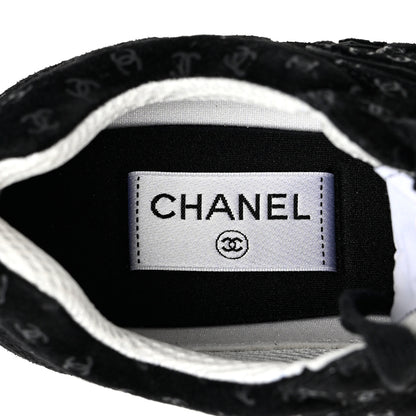 Chanel Suede Calfskin Printed CC Sneakers 38.5 Black 7 of 9