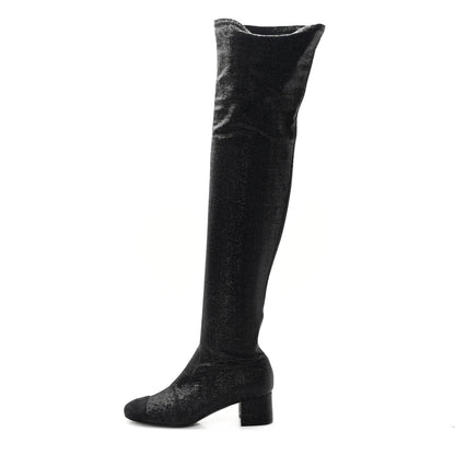 Chanel Glitter High Boots 37 Black 1 of 6