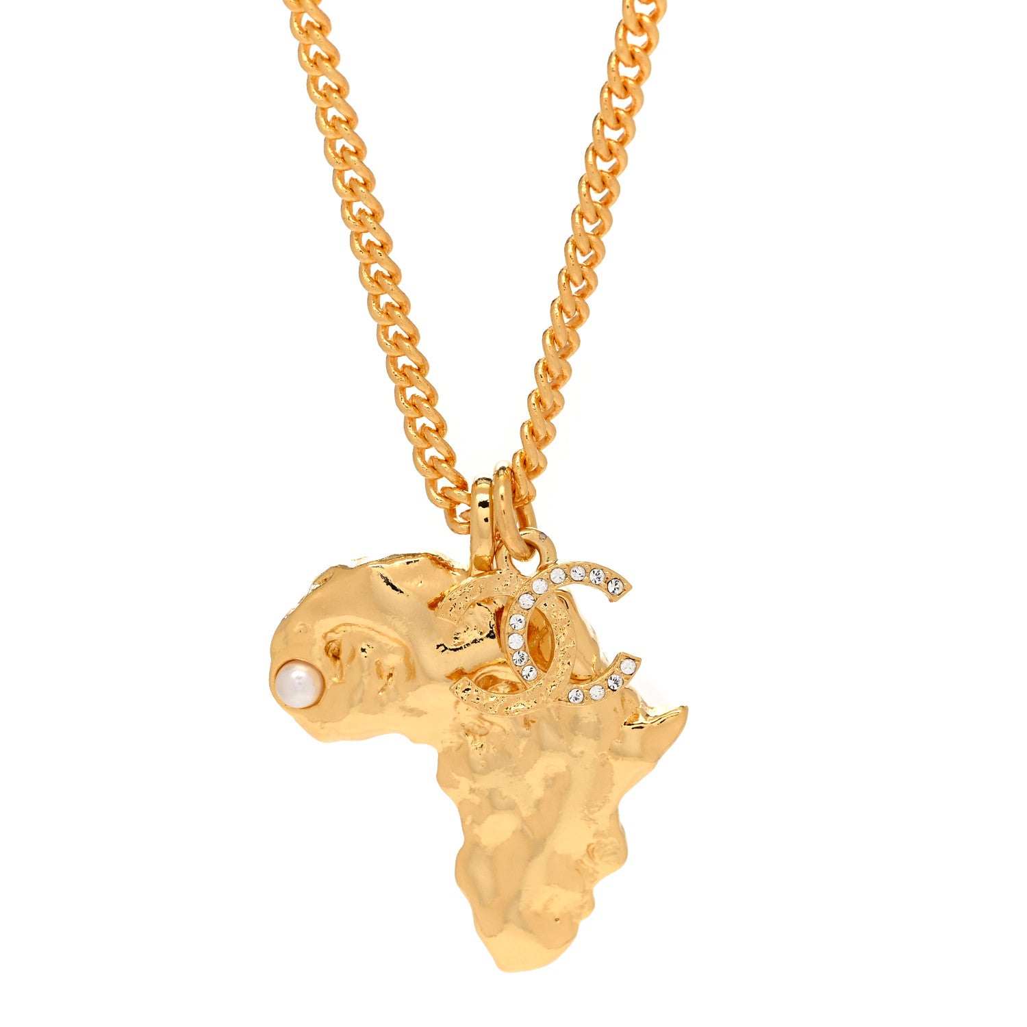 Chanel Crystal Pearl CC Africa Pendant Necklace Gold White 4 of 5