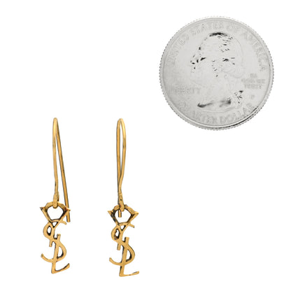Saint Laurent Sterling Silver Vermeil Thin Monogram Drop Earrings 2 of 4