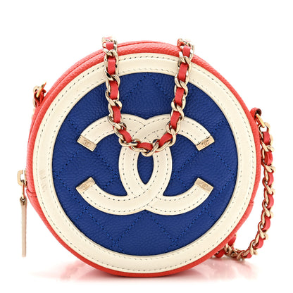 Chanel Caviar Quilted Round Filigree Crossbody Blue White Red 1 of 12