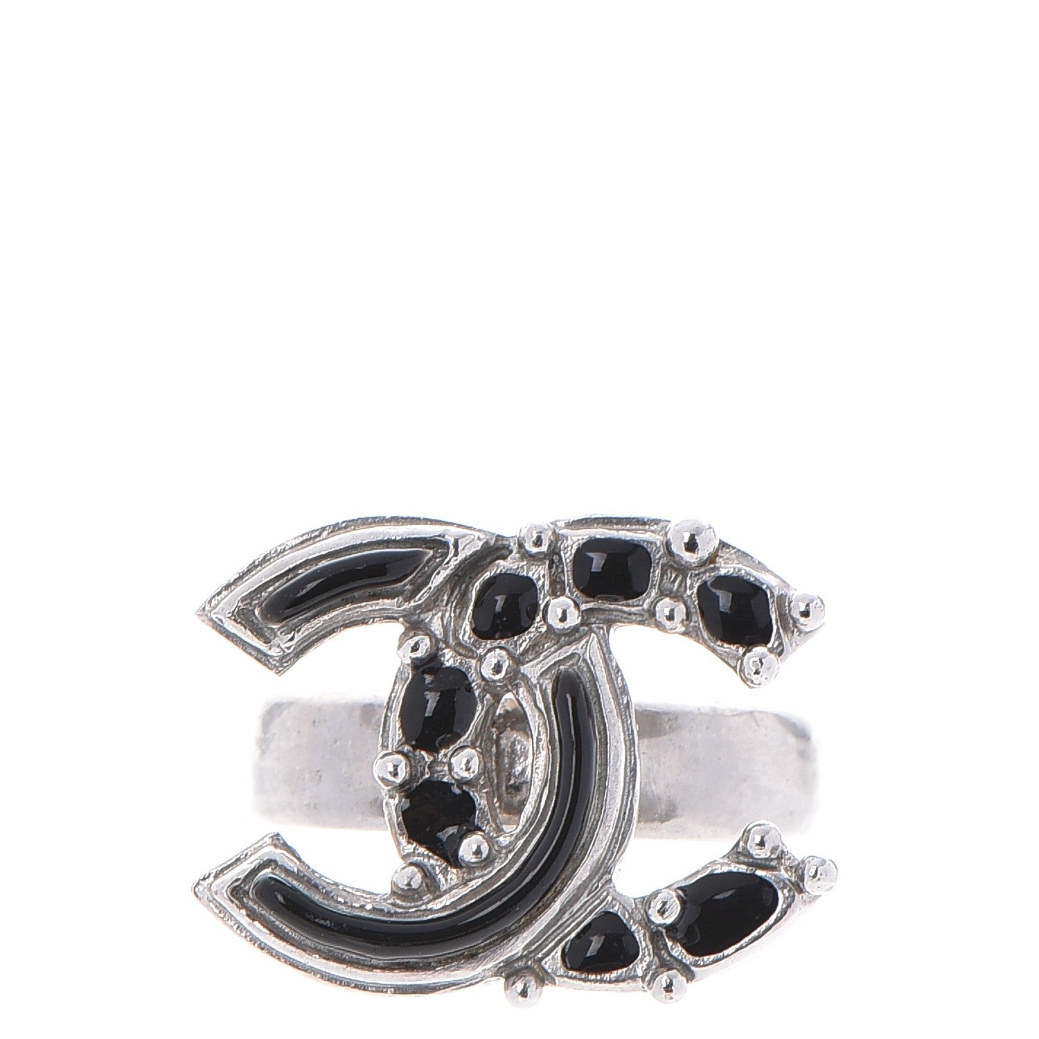 Chanel Ruthenium Enamel CC Ring 7 Black 1 of 4