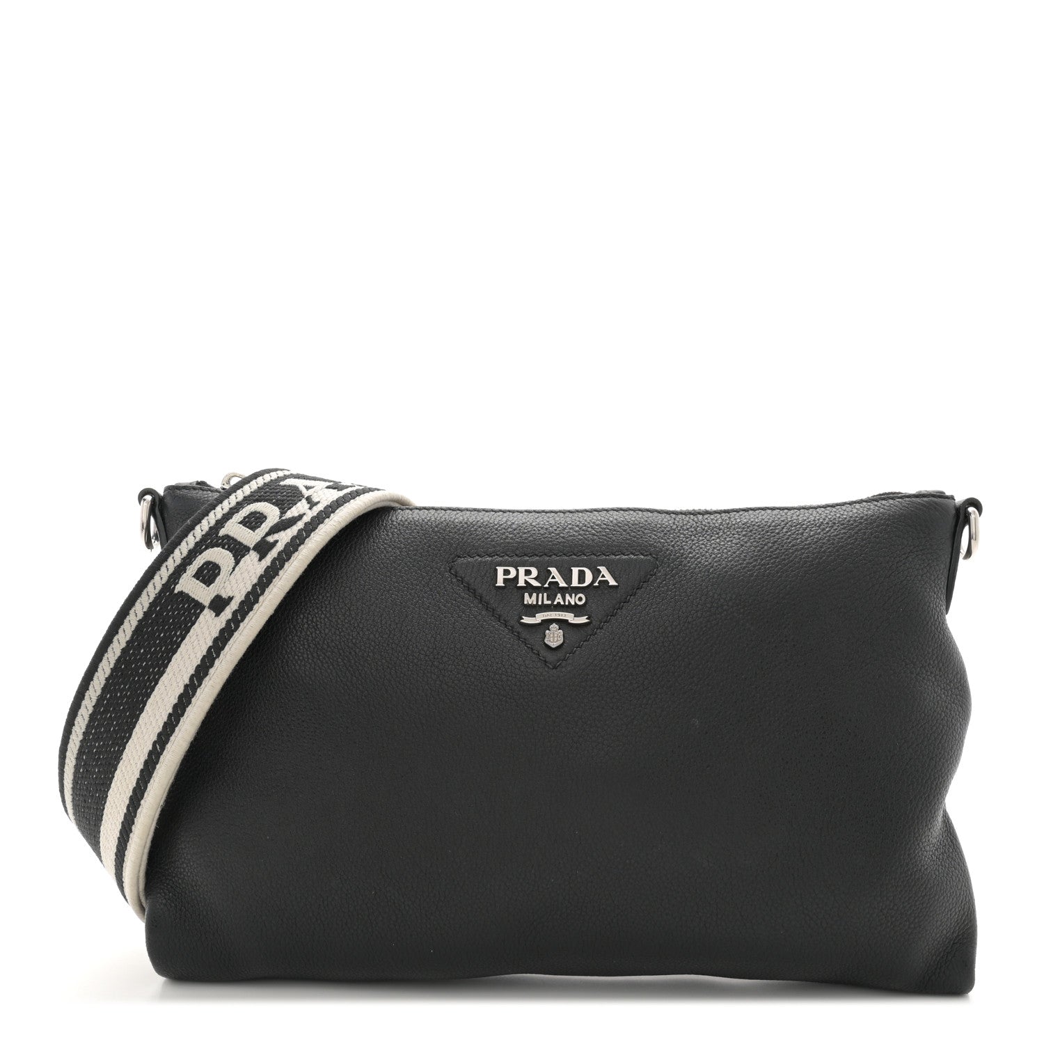 Prada Vitello Daino Soft Zippered Shoulder Bag Black 1 of 11