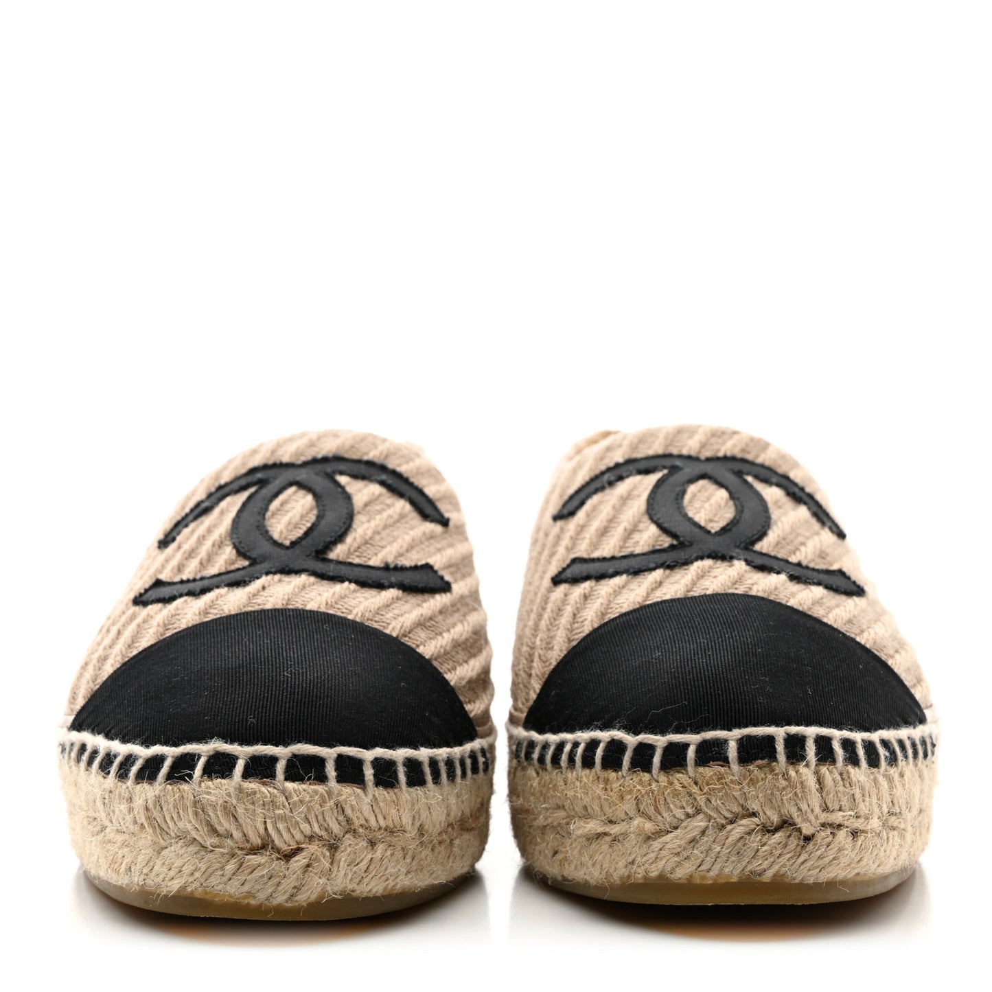 Tweed Grosgrain CC Espadrilles 39 Beige Black