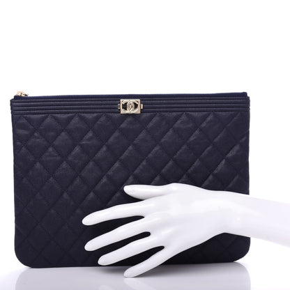 Chanel Caviar Quilted Medium Boy Cosmetic Case Navy 2 of 7