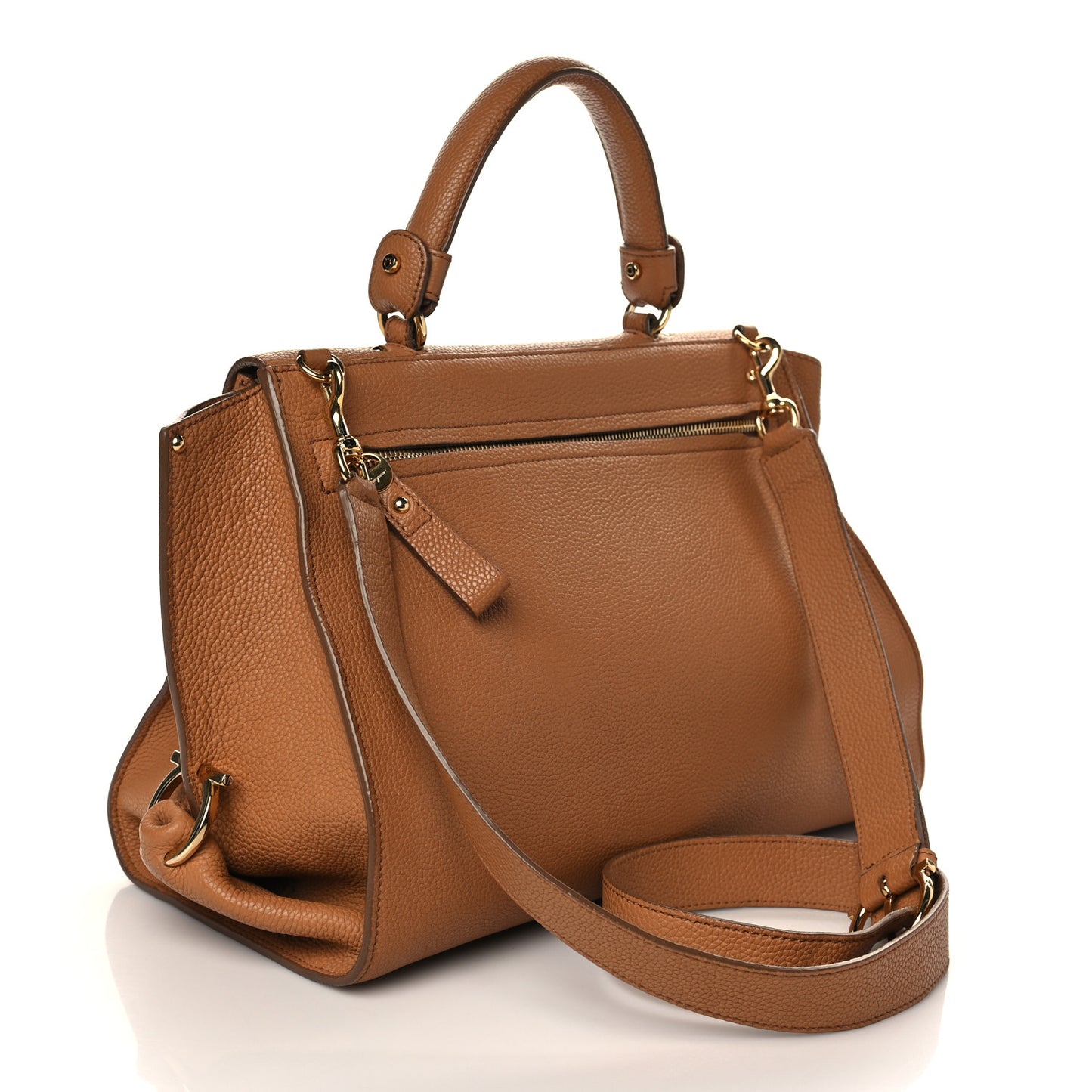 Grained Calfskin Sofia Satchel Brown