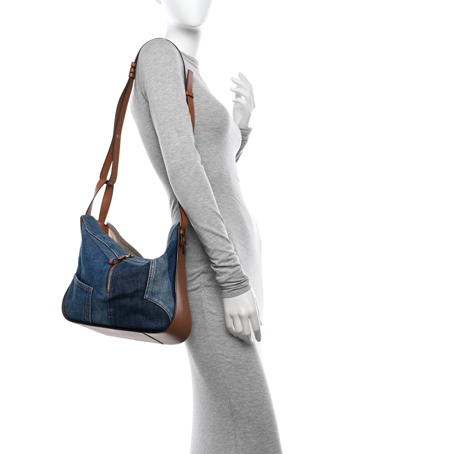 Loewe Calfskin Denim Small Hammock Shoulder Bag Blue Tan 2 of 15