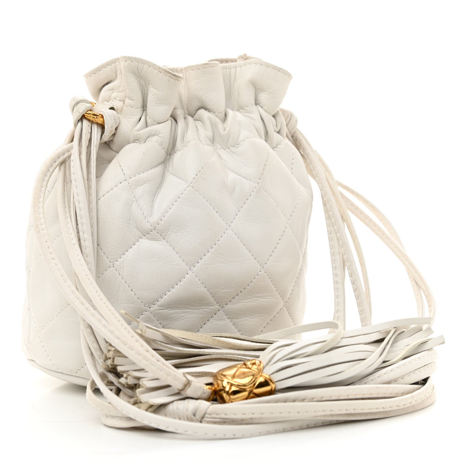 Chanel Lambskin Quilted Tassel Drawstring Pouch White 3 of 12