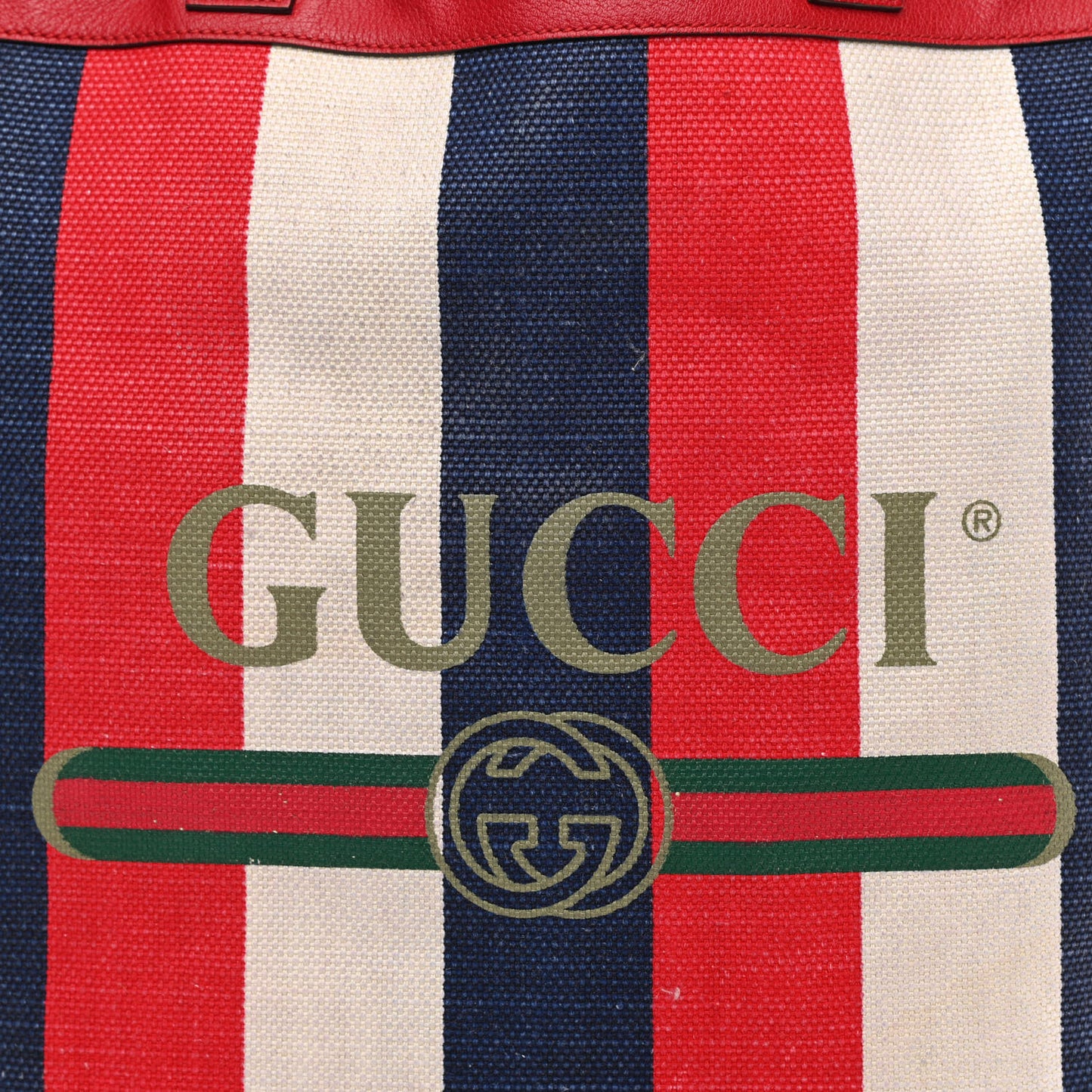 Canvas Calfskin Sylvie Stripe Logo Mens Tote Red White Blue