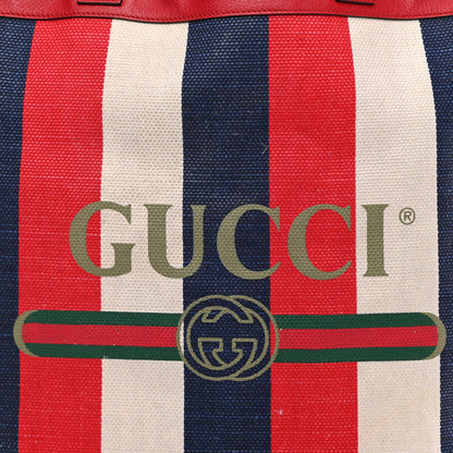 Gucci Canvas Calfskin Sylvie Stripe Logo Mens Tote Red White Blue 8 of 11