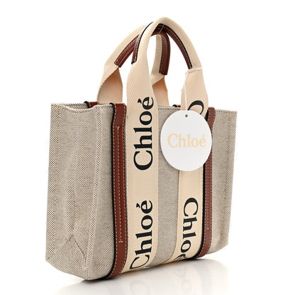 Chloe Cotton Calfskin Small Woody Ribbon Tote White Brown 3 of 11