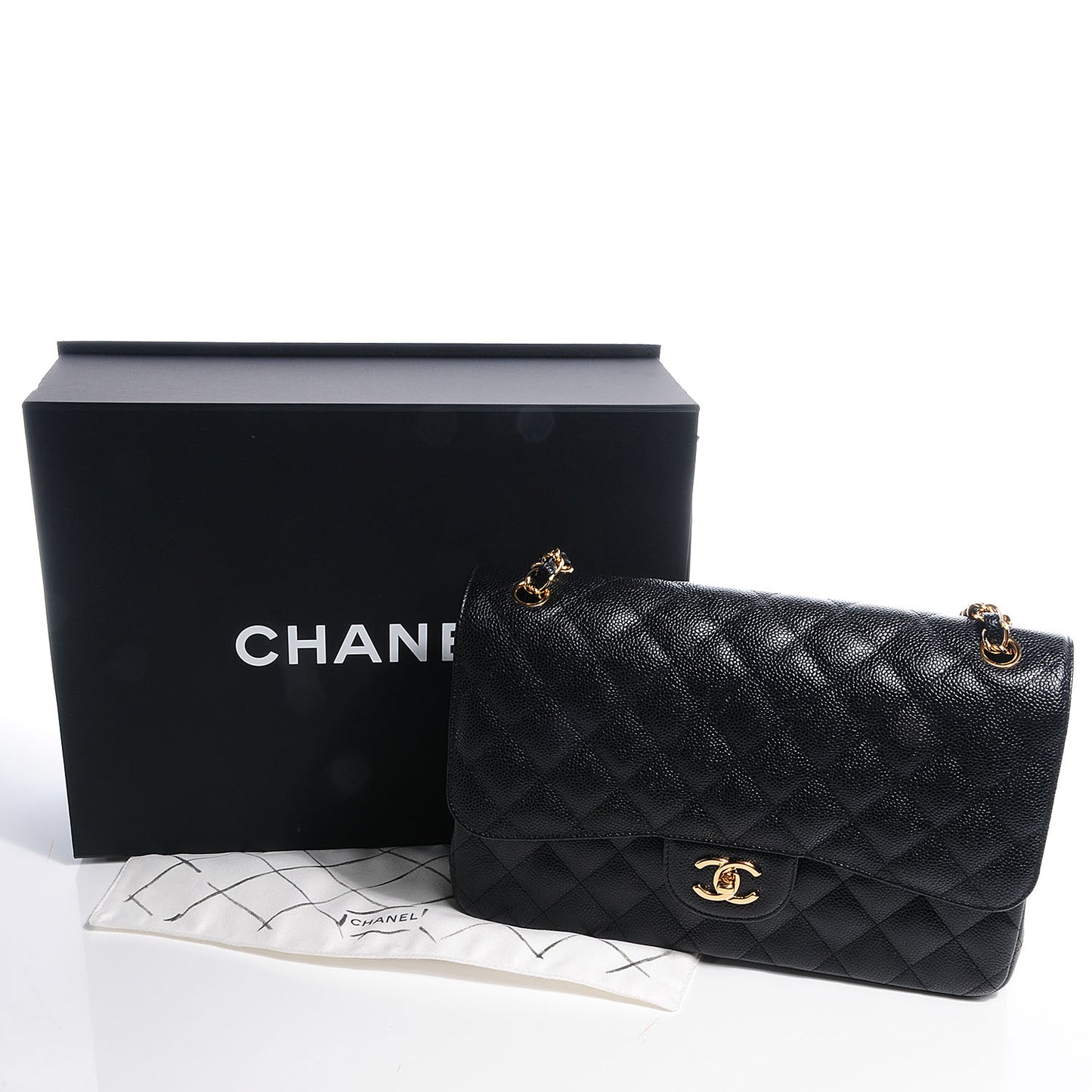 Caviar Quilted Jumbo Double Flap Black