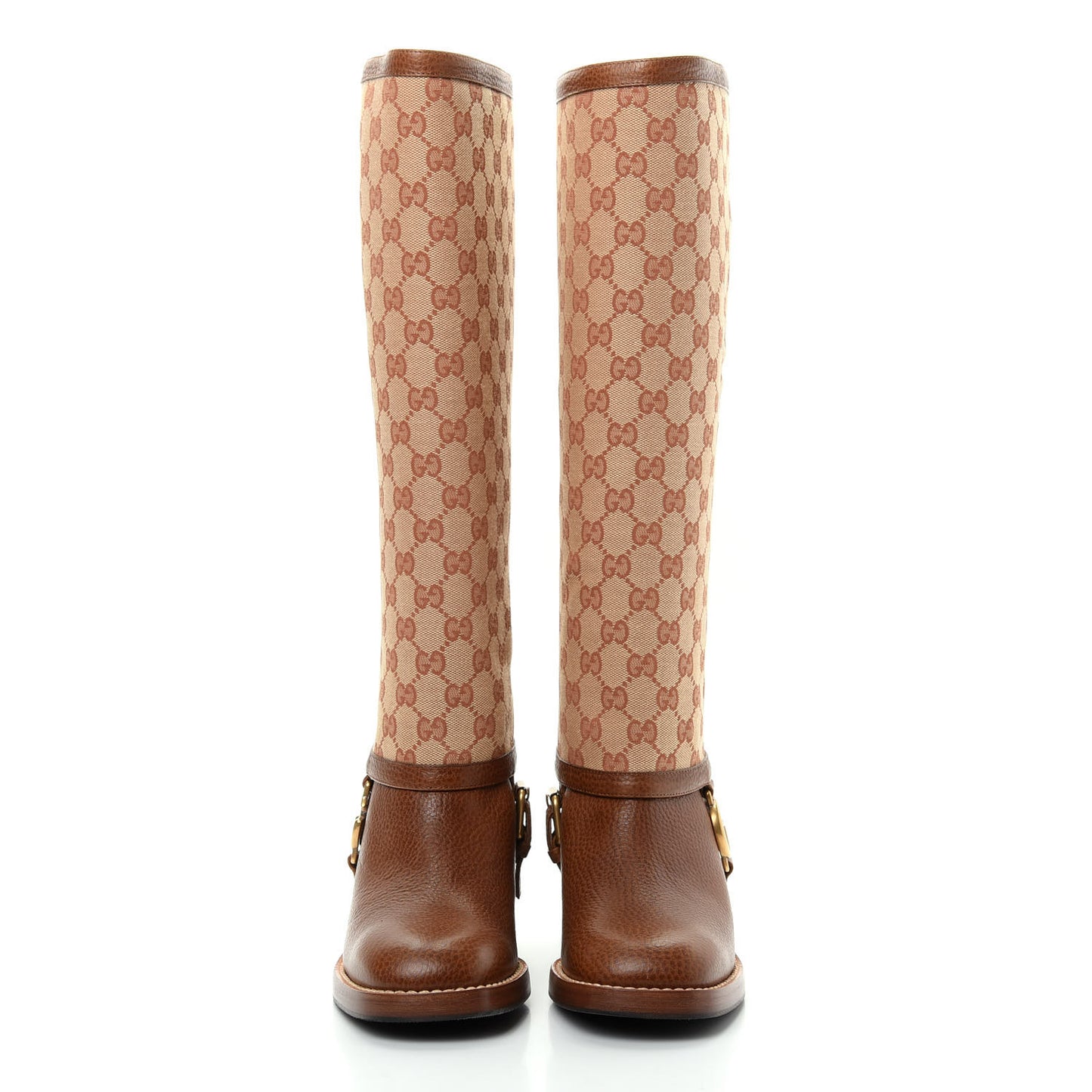 GG Monogram Calfskin Lola Tall Boots 37 Beige Ruggine Cuir