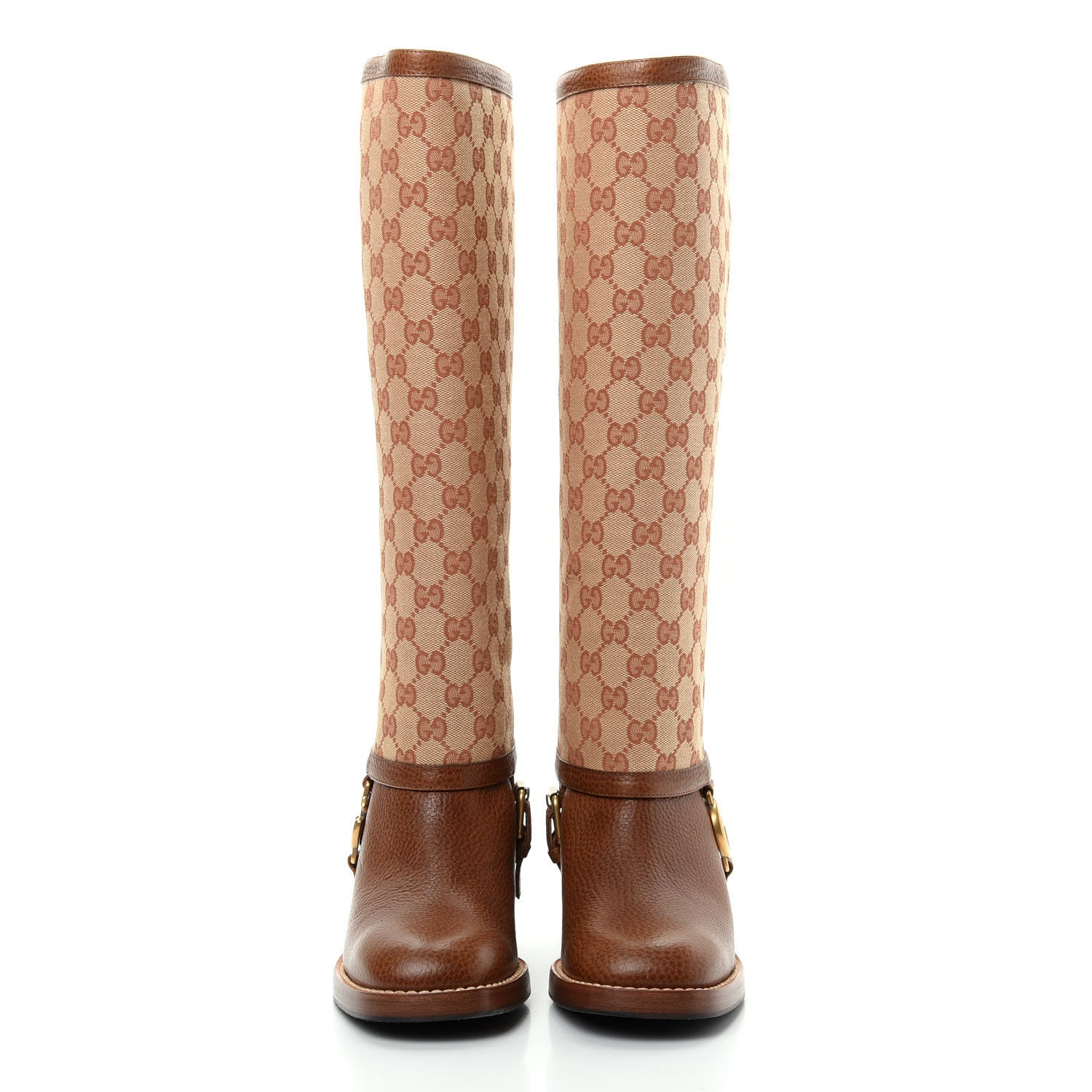 Gucci GG Monogram Calfskin Lola Tall Boots 37 Beige Ruggine Cuir 2 of 9