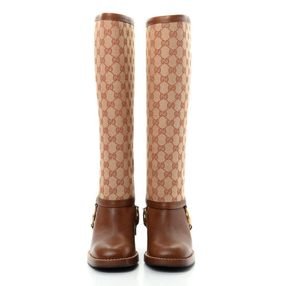 Gucci GG Monogram Calfskin Lola Tall Boots 37 Beige Ruggine Cuir 2 of 9