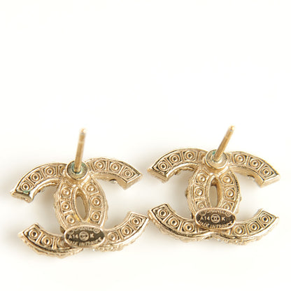 Chanel Crystal Pearl CC Earrings Light Gold 3 of 4