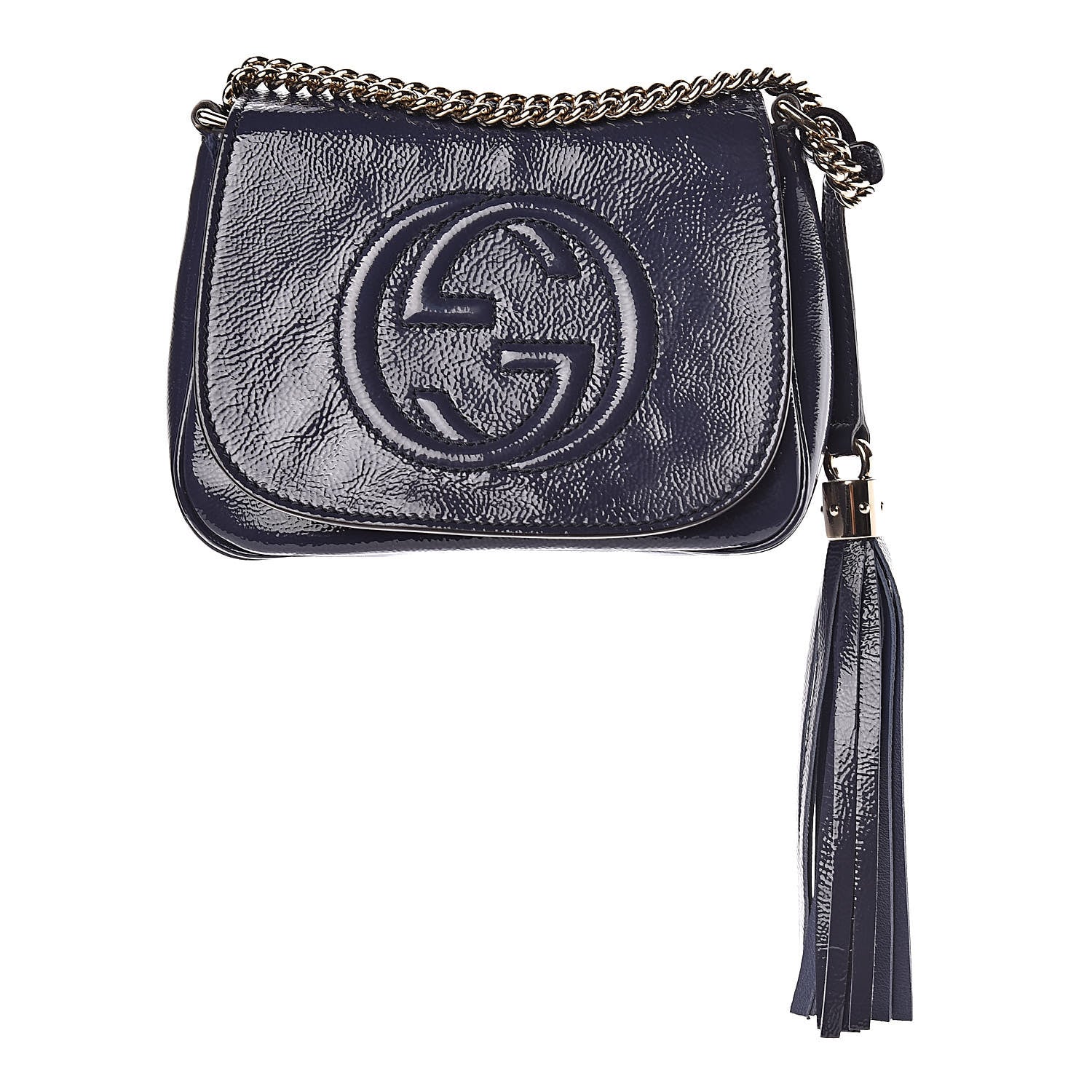 Gucci Vernice Naplack Small Soho Flap Crossbody Uniform Blue 1 of 10