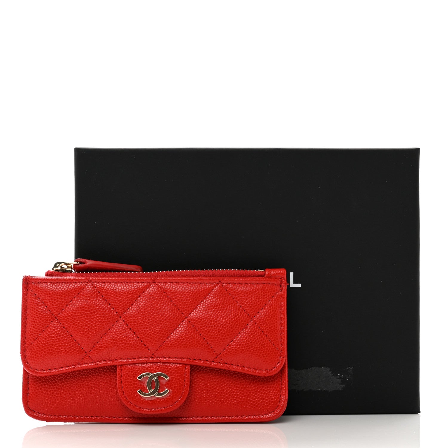 Chanel Caviar Quilted Flap Zip Card Holder Red 9 of 9