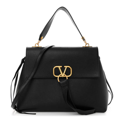 Valentino Garavani Pebbled Calfskin Large VRing Chain Shoulder Bag Black 1 of 10