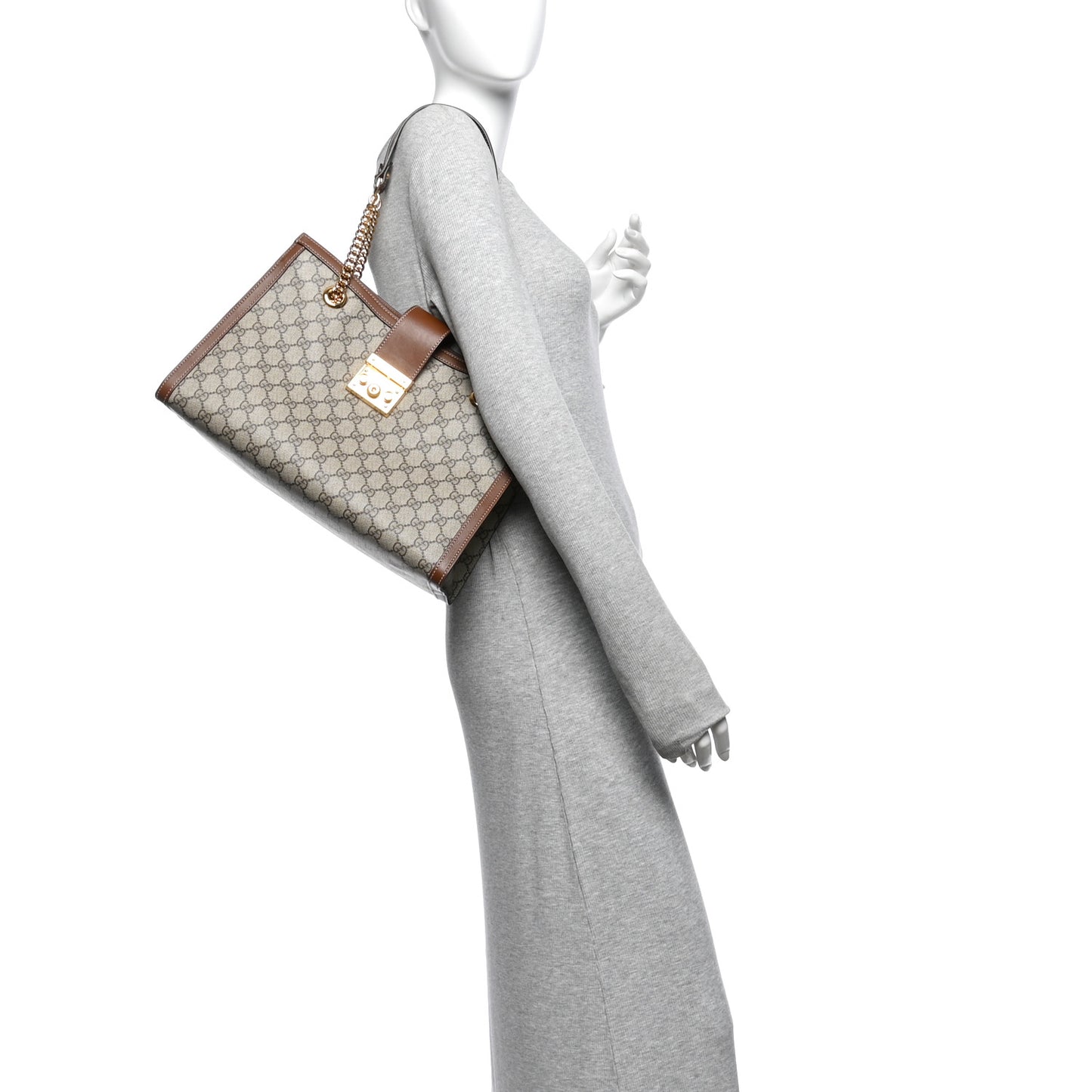 GG Supreme Monogram Medium Padlock Tote Beige Cuir