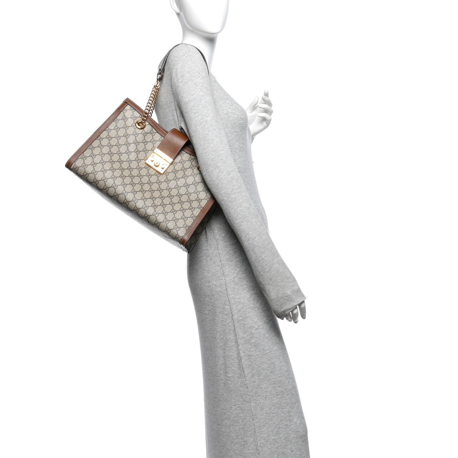 Gucci GG Supreme Monogram Medium Padlock Tote Beige Cuir 2 of 10