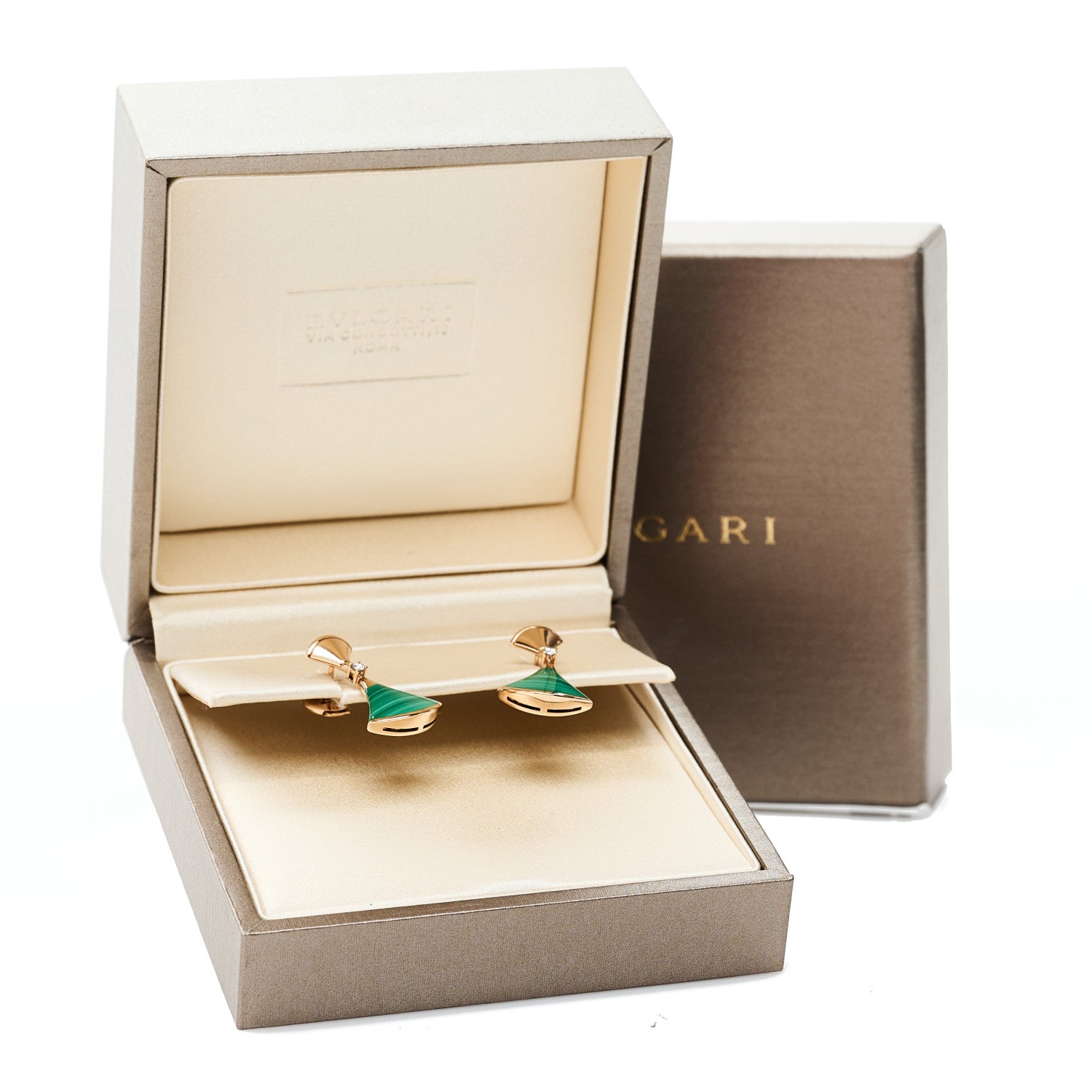 Bulgari 18K Rose Gold Diamond Malachite Divas' Dream Earrings 5 of 5