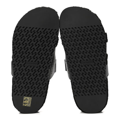 Hermes Calfskin Woolskin Womens Chypre Sandals 39 Black 5 of 8