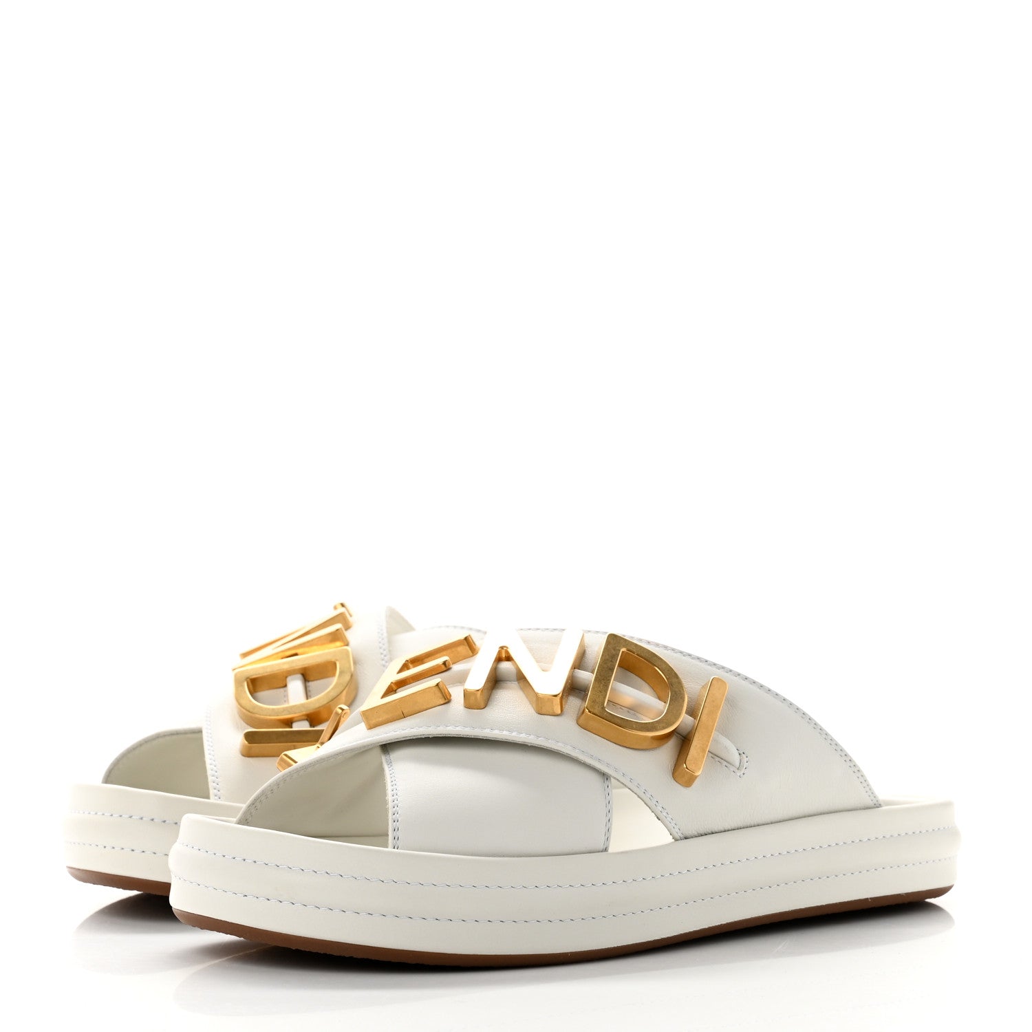 Fendi Vitello Womens Fendigraphy Slide Sandals 37 White Ice 3 of 8