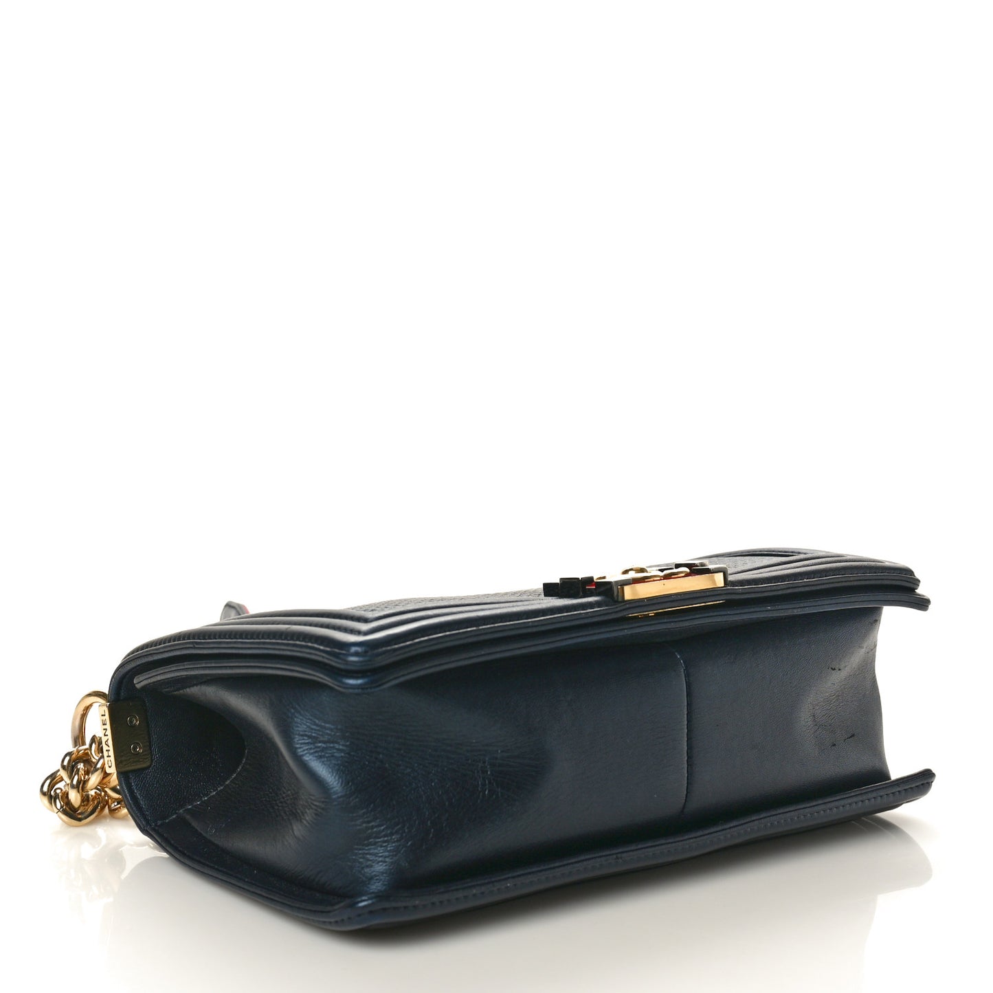 Lambskin Embossed Medium Boy Cube Flap Navy