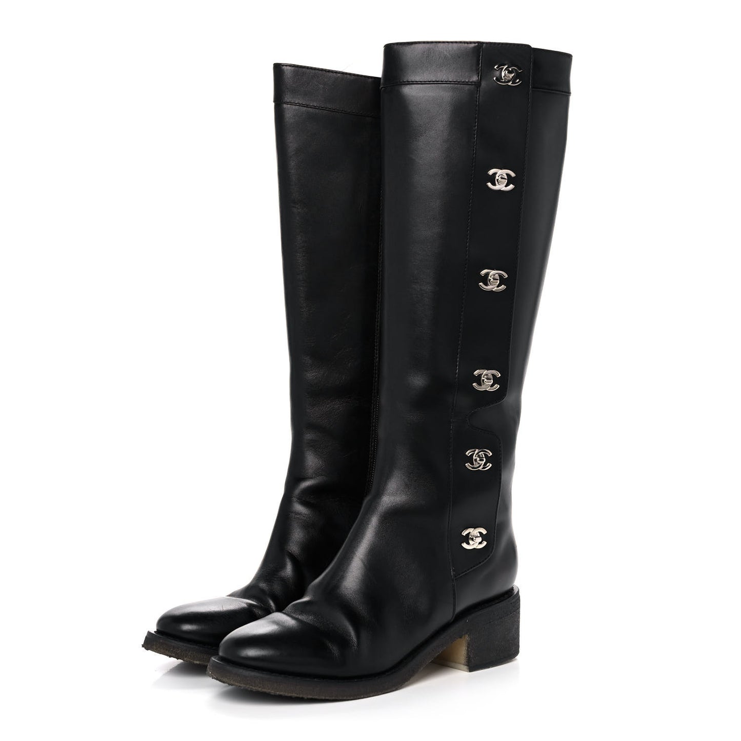 Calfskin CC Turnlock High Boots 40 Black