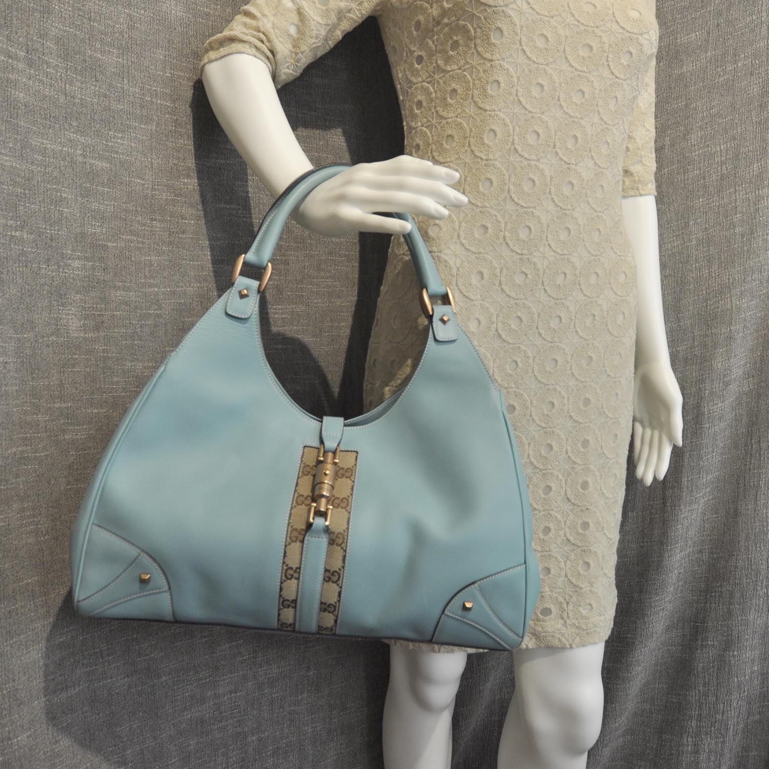 Gucci Leather Monogram Web Bardot Turquoise 2 of 10