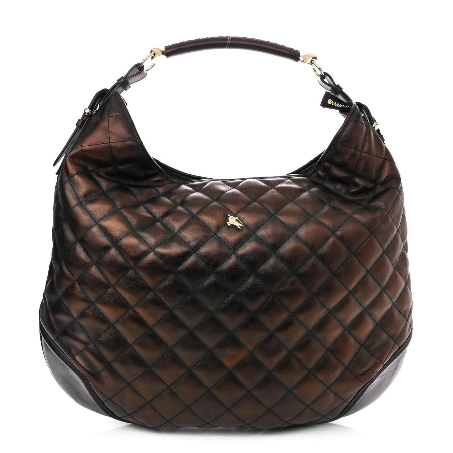 Metallic Calfskin Quilted Hoxton Hobo Bronze