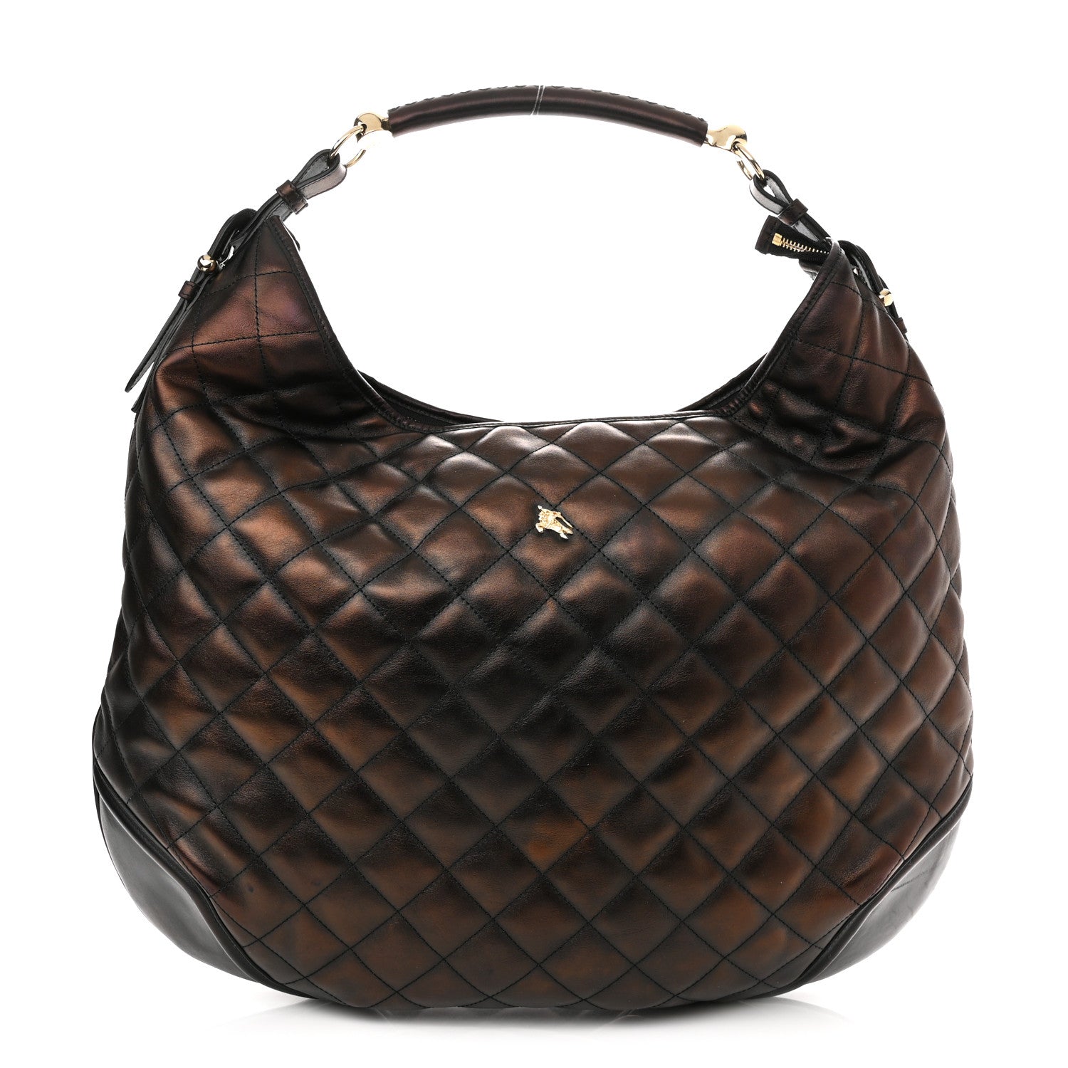 Burberry Metallic Calfskin Quilted Hoxton Hobo Bronze 1 of 8