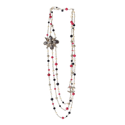 Chanel Pearl Bead Crystal CC Long Necklace Gold Red 3 of 6