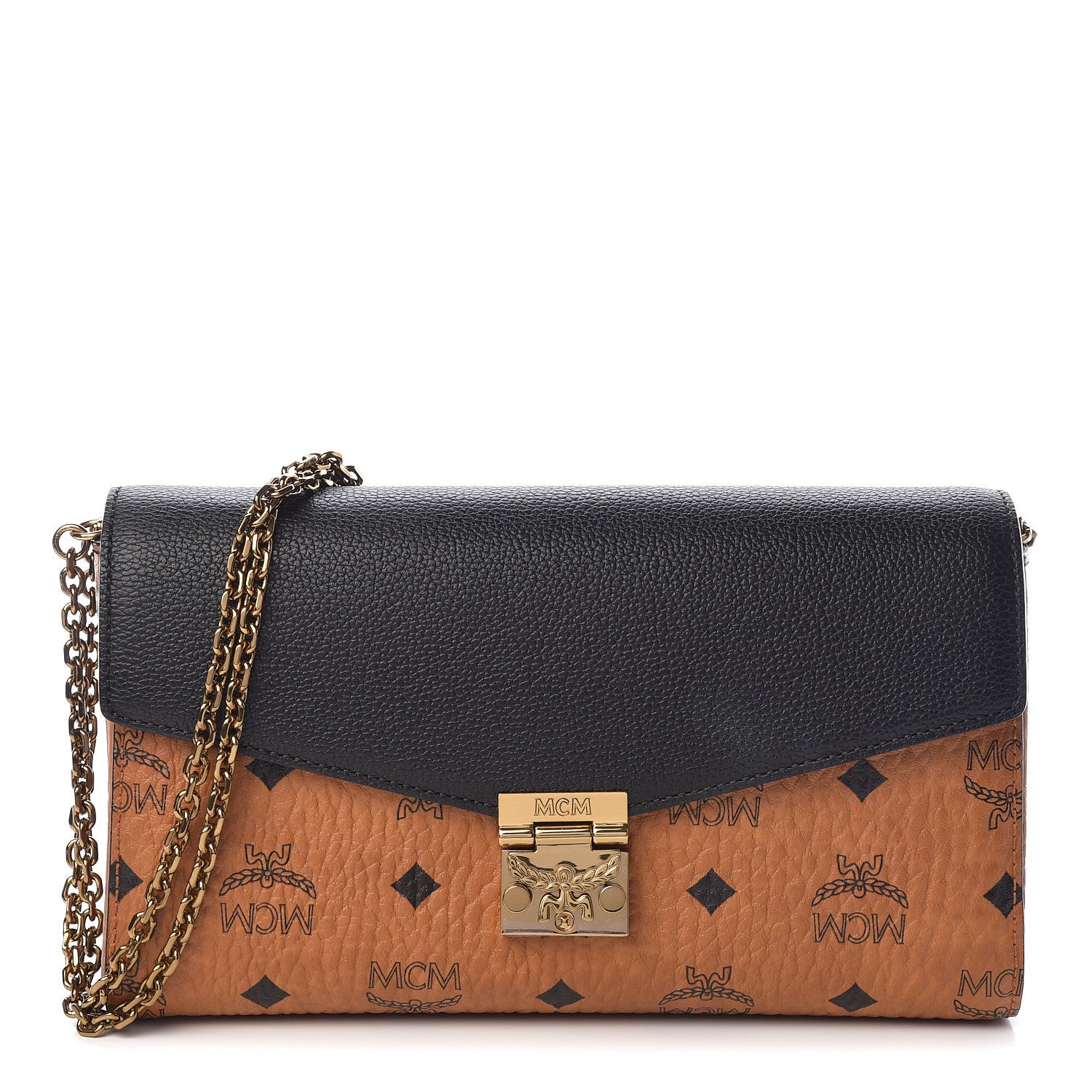 MCM Visetos Calfskin Millie Wallet On Chain Cognac Black 1 of 9