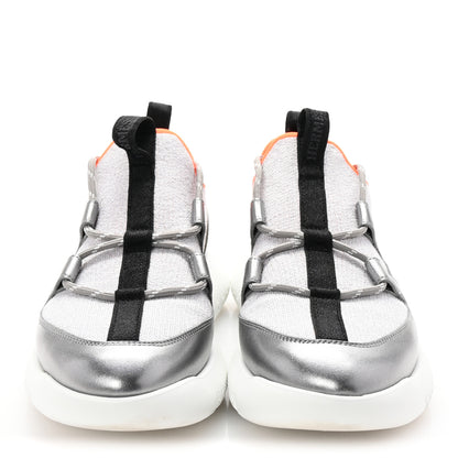 Hermes Knit Metallic Calfskin Womens Duel Sneakers 37.5 Argent Orange Black 3 of 10