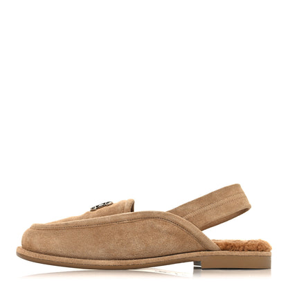 Chanel Suede Calfskin CC Slingback Loafers 35 Dark Beige 1 of 10