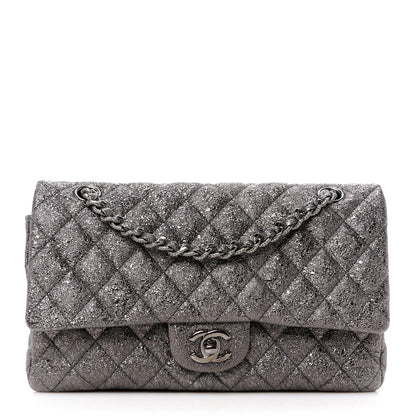 Chanel Metallic Crackled Calfskin Medium Double Flap Dark Silver 1 of 11