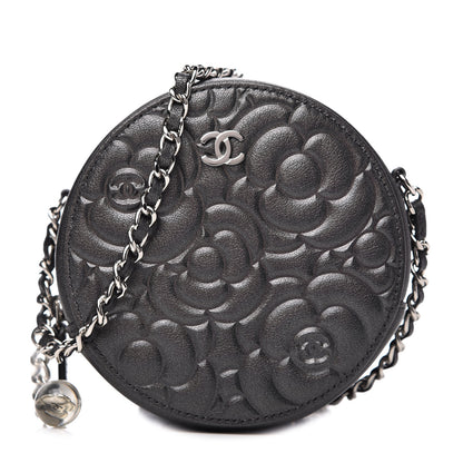 Chanel Goatskin Camellia Quilted Round Clutch With Chain Grey 1 of 10