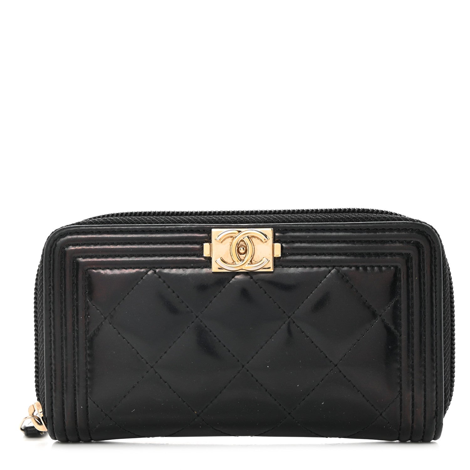 Chanel Iridescent Glazed Calfskin Quilted Small Boy Zip Around Wallet Black 1 of 12