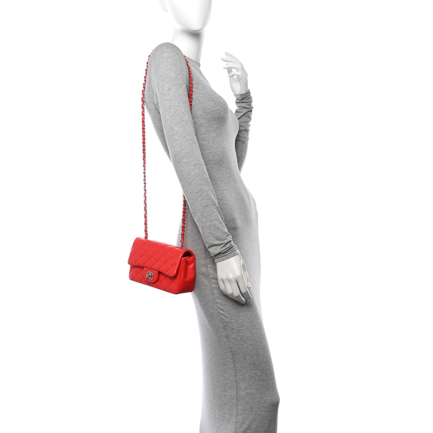 Chanel Lambskin Quilted Mini Rectangular Flap Red 2 of 13