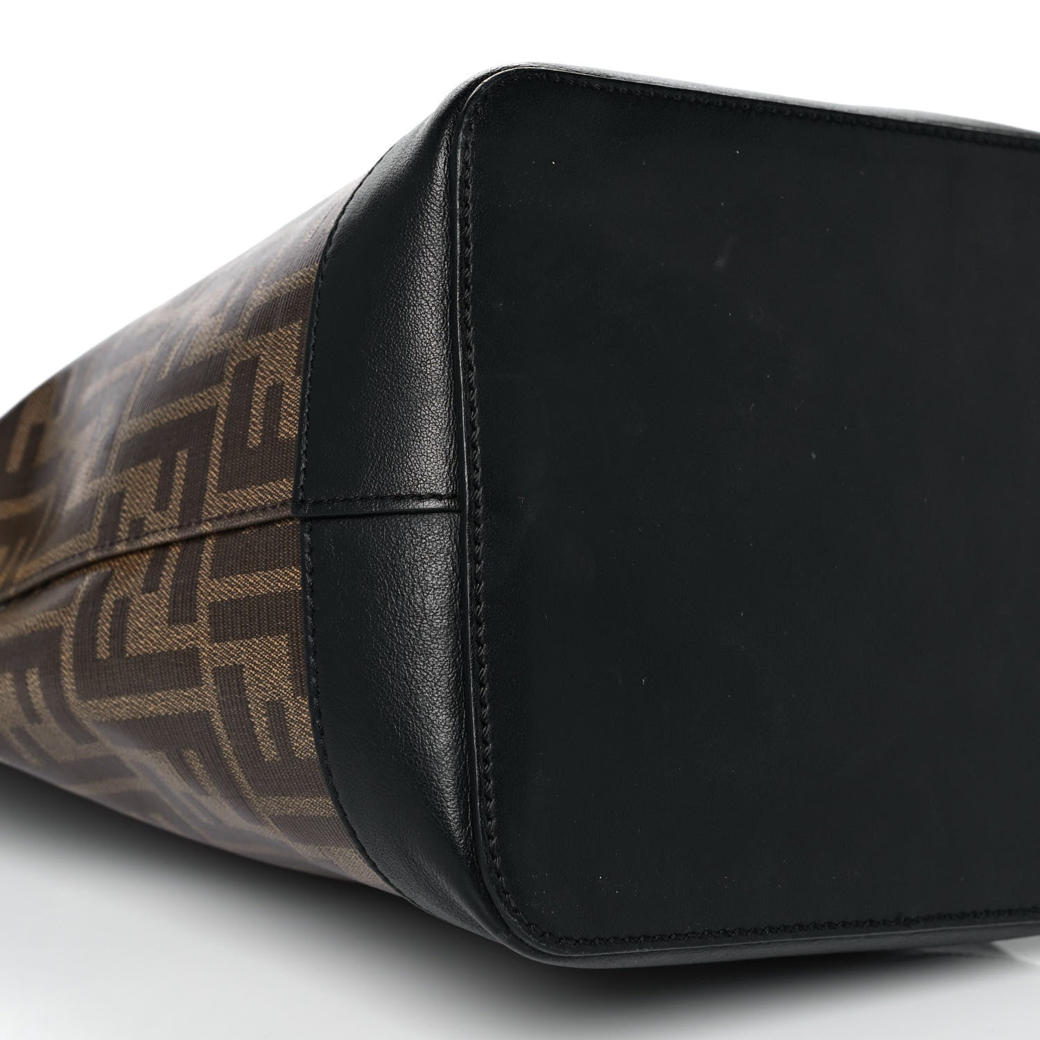 Fendi Glazed Fabric Vitello Grace F is Fendi FF 1974 Stamp Patch Grande Mon Tresor Bucket Bag Mogano Panna Black 8 of 11