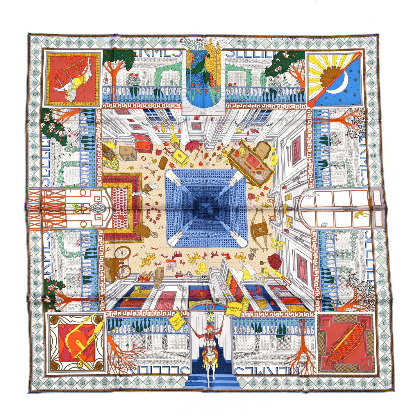Silk Objets De Curiosite Scarf 90 Bleu Lavande Gris Multicolore
