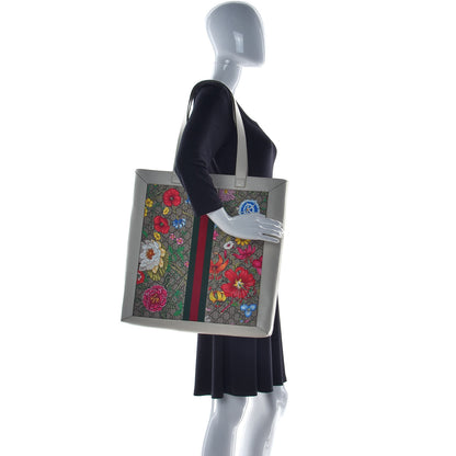 Gucci GG Supreme Monogram Flora Web Ophidia Vertical Shopping Tote White 3 of 11
