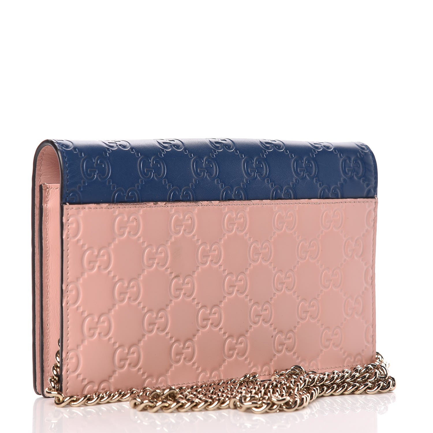 Gucci Guccissima Signature Bi-Color Bowy Chain Wallet Blue Dark Cipria 3 of 16
