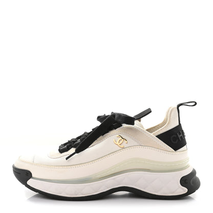 Chanel Fabric Calfskin Suede CC Sneakers 36 Grey White Pink 1 of 9