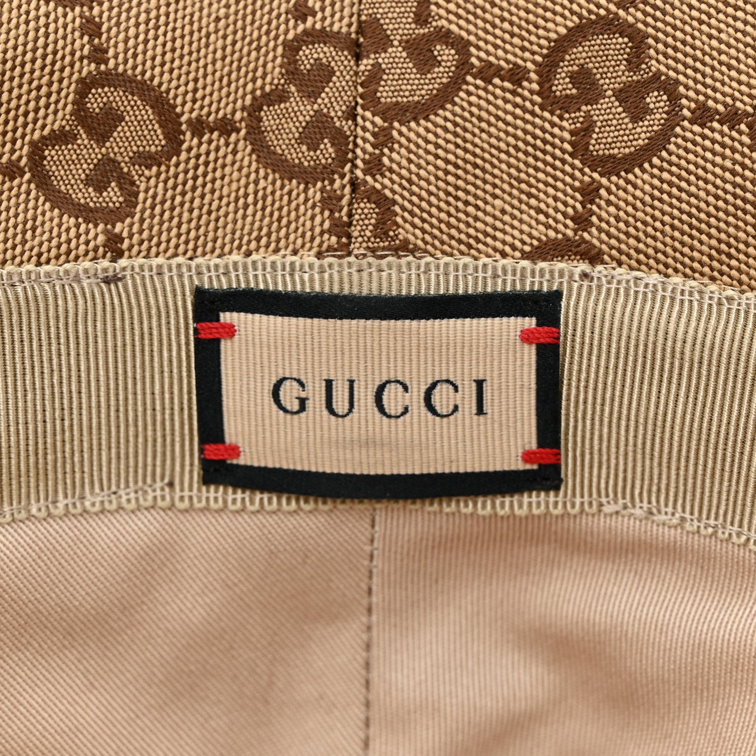 Gucci Monogram Textured Dollar Calfskin GG Jago Bucket Hat M Cacao Beige 8 of 10