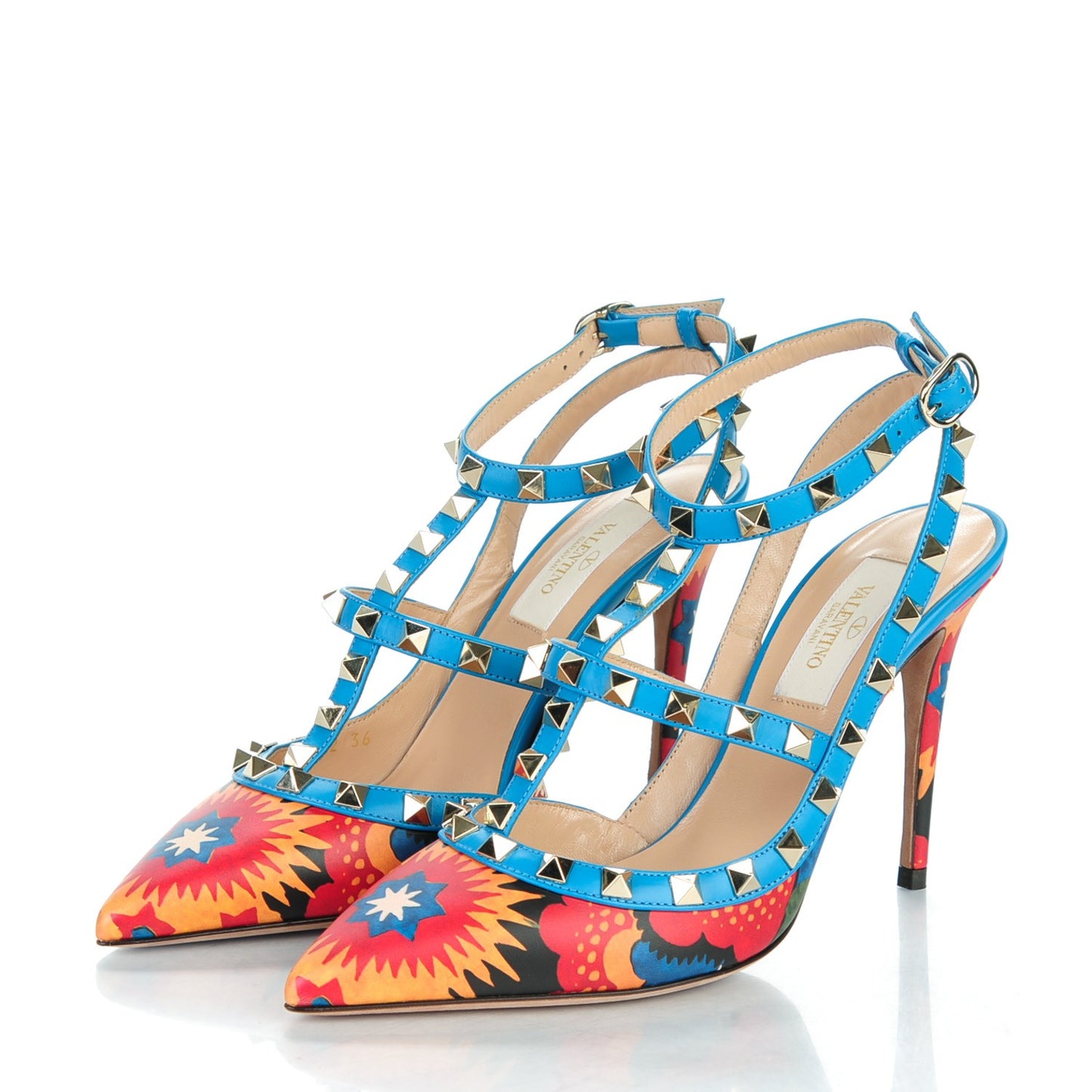 Calfskin Enchanted Wonderland Rockstud Ankle Strap Pumps 36 Light Stone