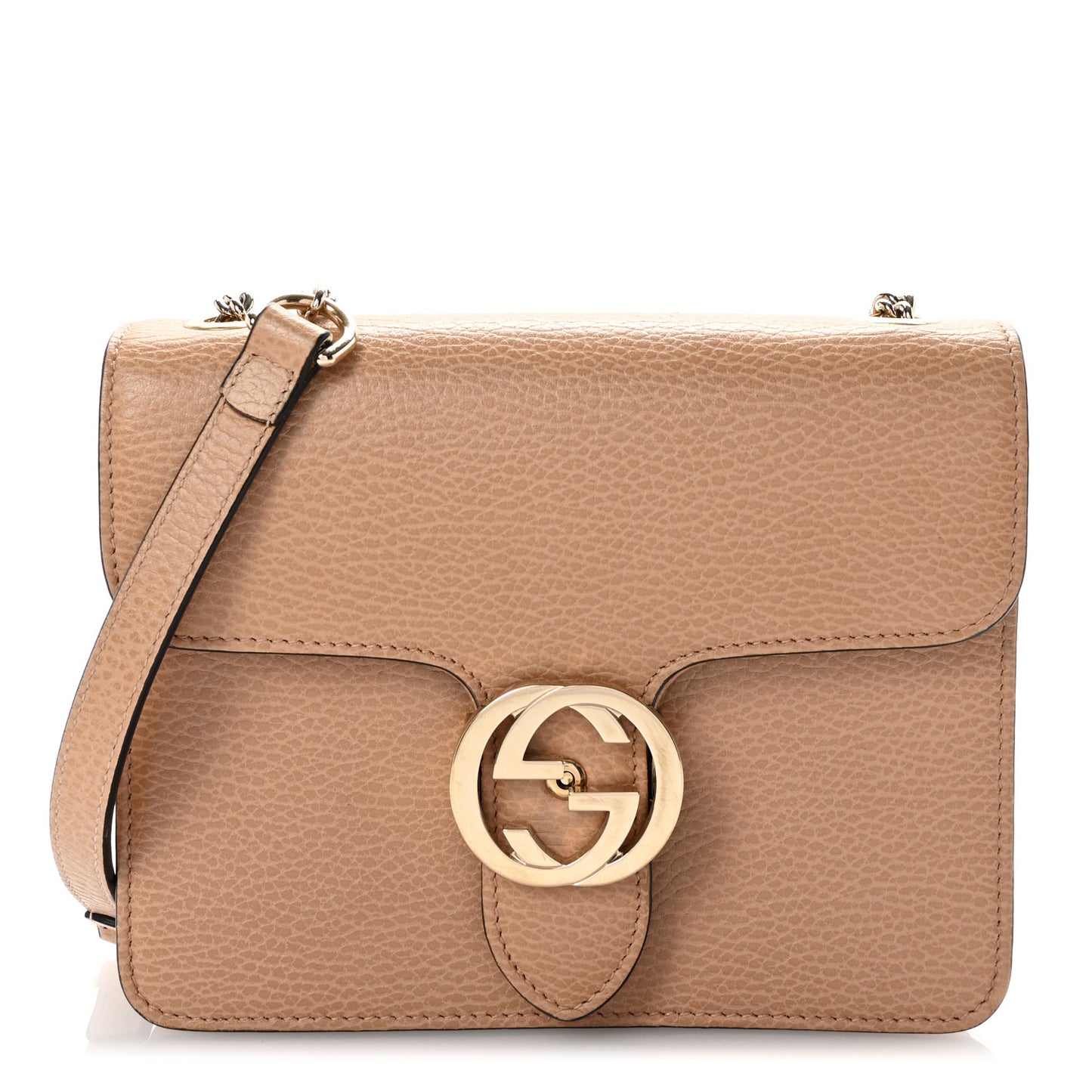 Dollar Calfskin Small Interlocking G Shoulder Bag Camelia