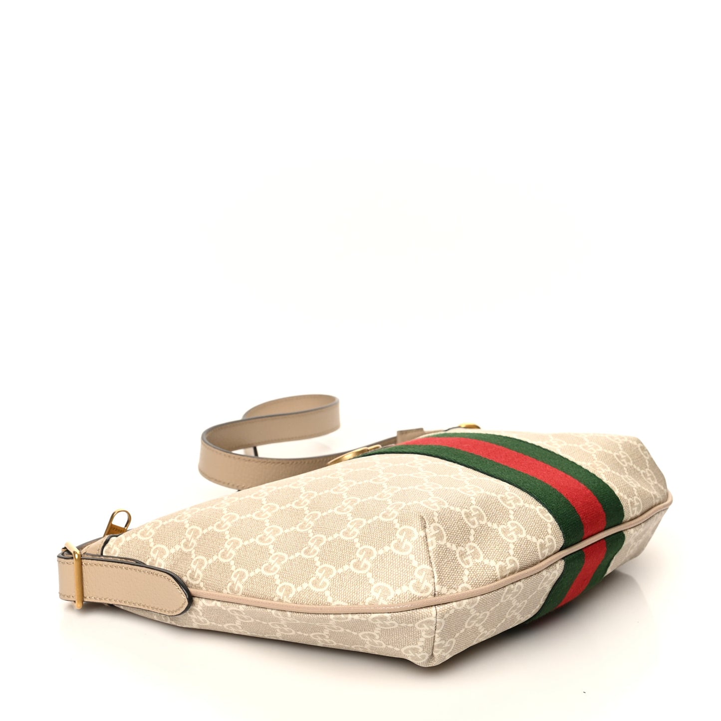GG Supreme Monogram Textured Dollar Calfskin Web Small Ophidia Half Moon Hobo Beige Mystic White Oatmeal